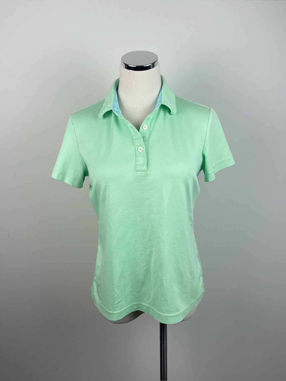 Jack Nicklaus Lime Green Blue Stripe Polo Short Sleeve Top Women Large Preppy